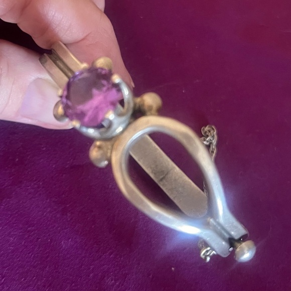 Vintage 925 Sterling Silver Faceted Amethyst Stone Bracelet, Stone .5" - Picture 2 of 5